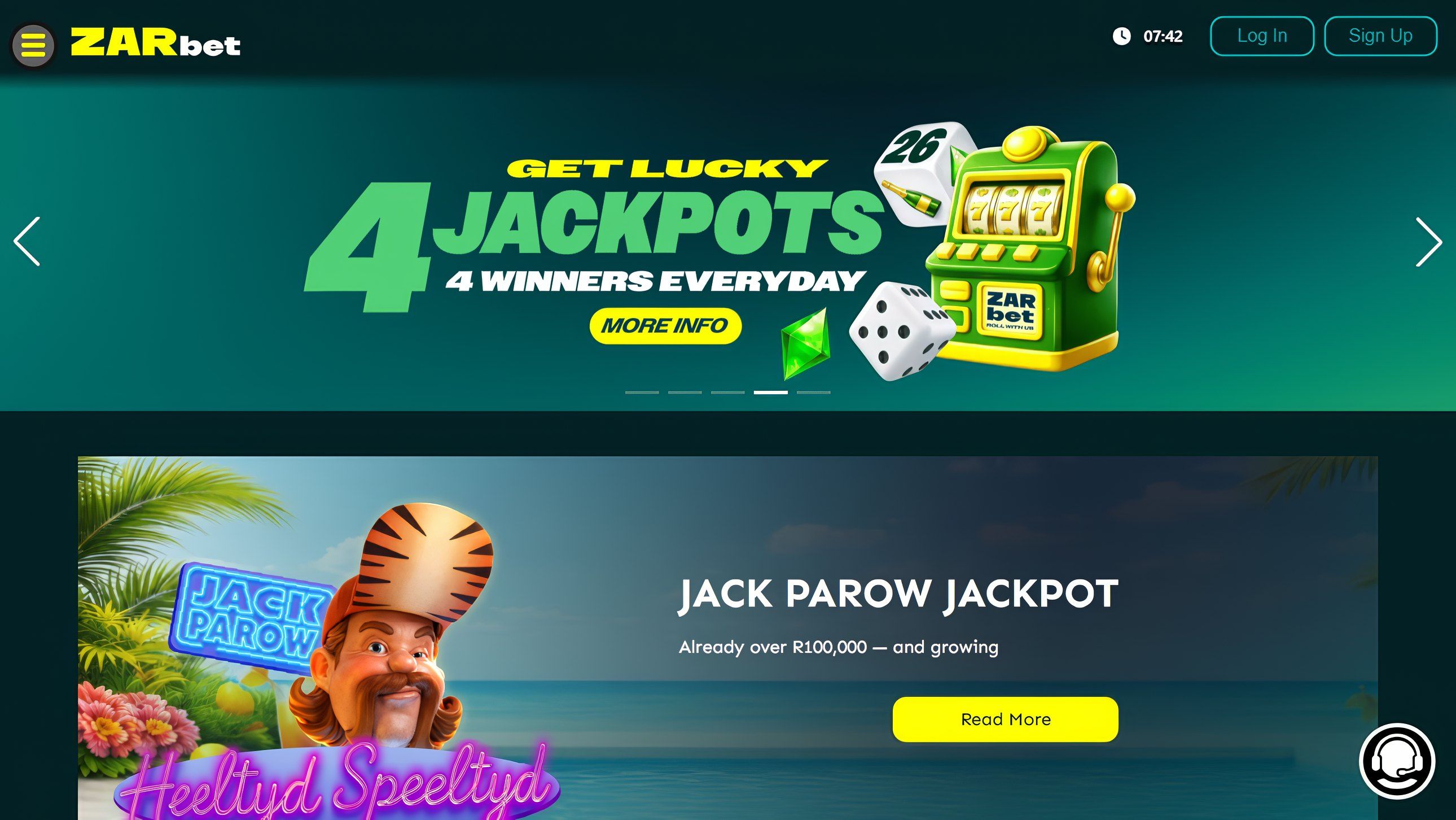 ZARbet Casino desktop screenshot 2